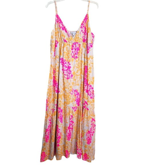 Old Navy Y2K Maxi Dress XXL Tiered Boho V-Neck Metallic Sleeveless‎ Beach Lined - Picture 1 of 12